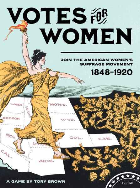 Box cover of Votes for Women board game with the subtitle "Join the American Women's Suffrage Movement 1848-1920"