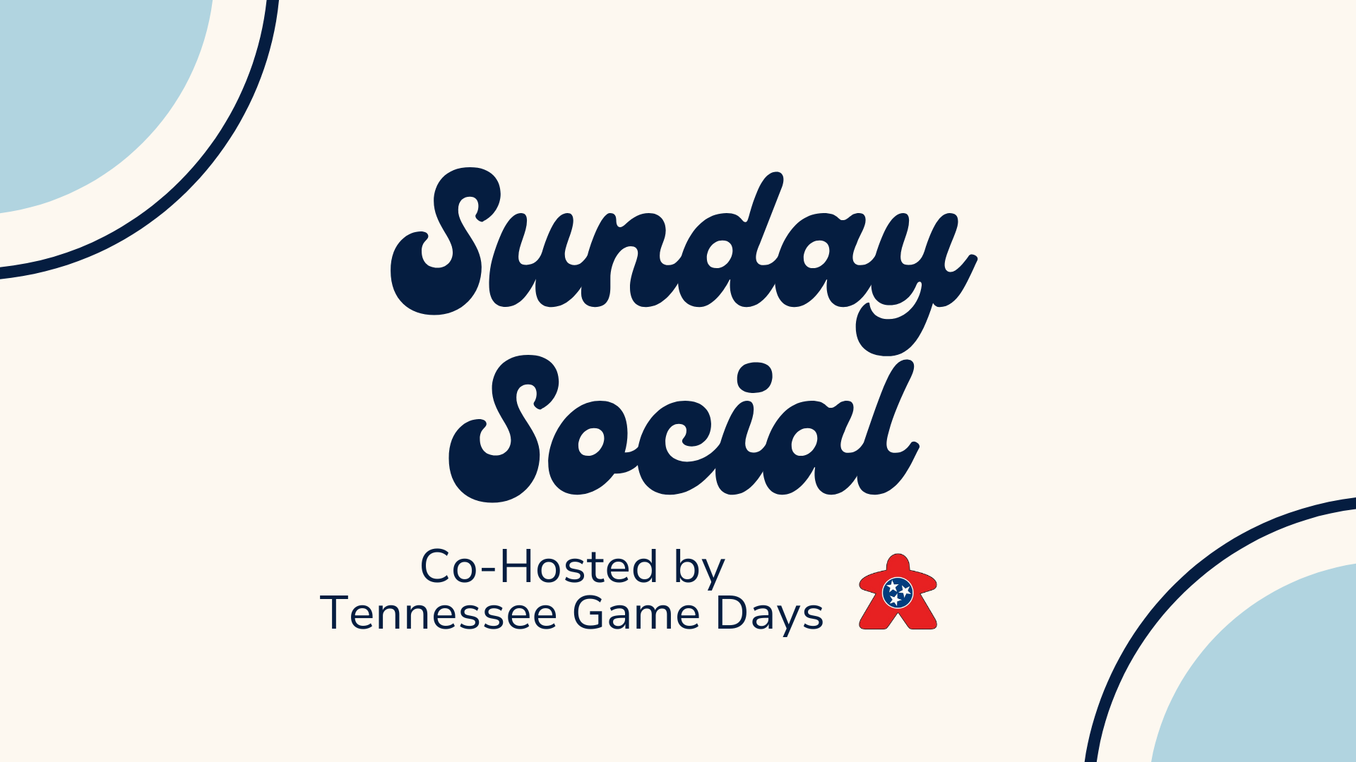 sunday social title with co hosted by tennessee game days and a red stick figure with the TN flag pattern on it (three stars on blue field)