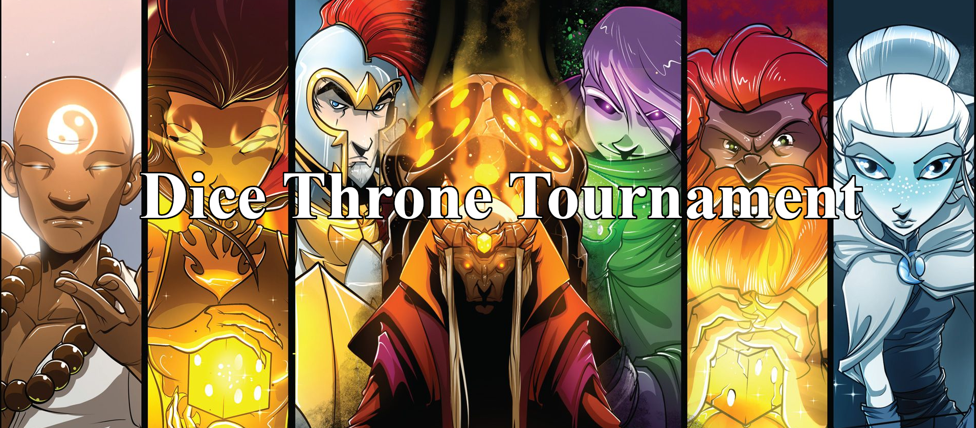 Dice Throne Tournament banner - those words on pictures of dice throne characters