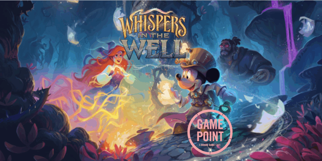 Picture of Airel and Mickey Mouse with Whispers in the Well title and Game Point cafe logo